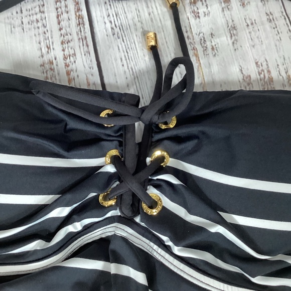 344. Ralph Lauren Black & White Striped Tankini Top NWT Size 16 - Picture 3 of 5